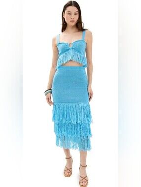 Saylor two piece knit fringe, maxi and crop top set xS S NWT